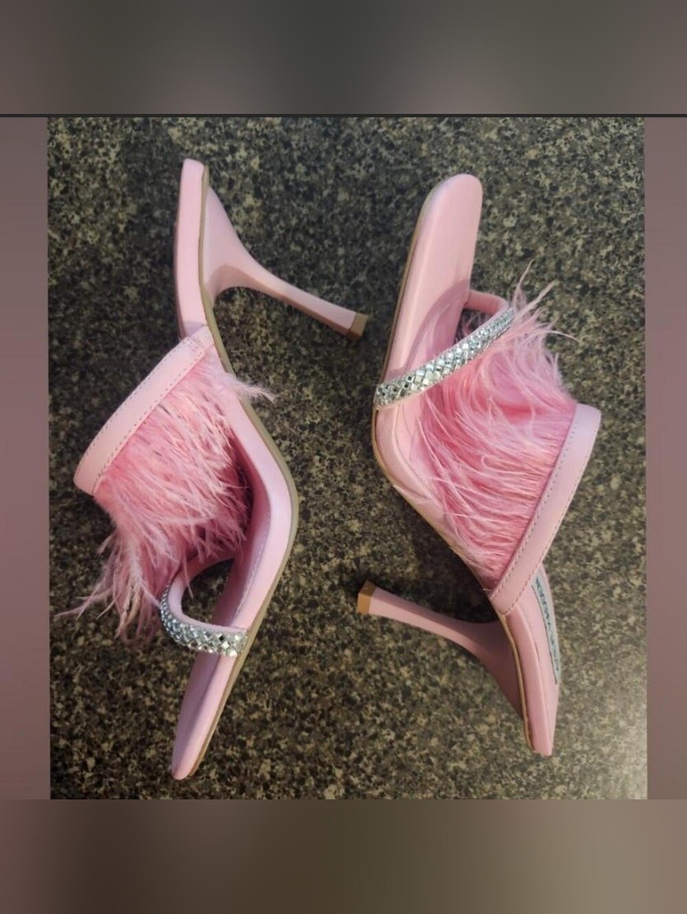 Steve Madden Pink Feather Slide Sandals with Crystal Strap - Picture 4 of 9
